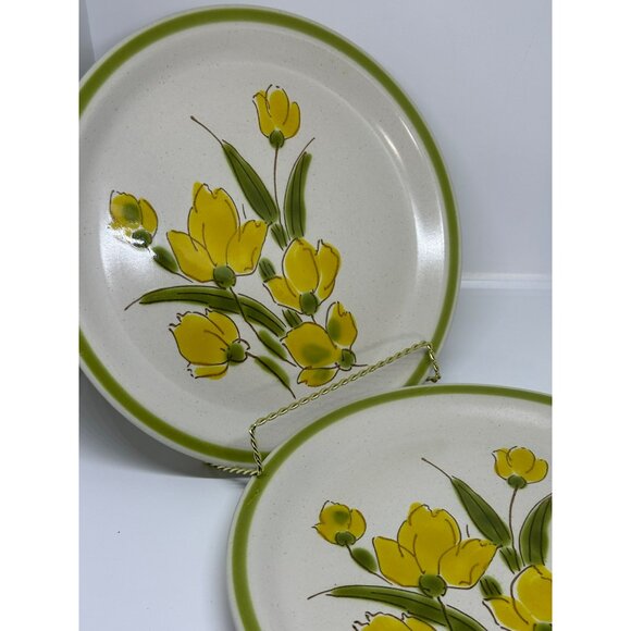 VTG Stonybrook Stoneware Dinner Plates Set of 2 Yellow Floral 10.5" Japan 1970s - Picture 7 of 7